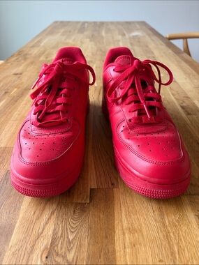 Nike Air Force 1 Red Leather Low-Top Sneakers